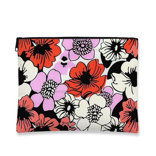Blumen-Make-up-Tasche, Reise-Kosmetiktasche für Damen, tragbar, klein, aus Segeltuch, mit Reißverschluss, Geschenk für Festivals und besondere Anlässe, Schwarz, 7x9 Inch, Blumig von Generic