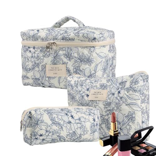 Blumen -Make -up -Taschen -Set - 3pcs Hautpflegebeutel, Blumen -Make -up -Tasche Set | Baumwolle niedliche Blumenkosmetikbeutel, starker Material Reiseherzt Back für Frauen für Toilettenartikel Access von Generic