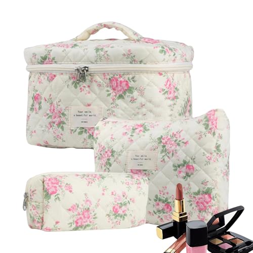 Blumen -Make -up -Taschen -Set - 3pcs Hautpflegebeutel, Blumen -Make -up -Tasche Set | Baumwolle niedliche Blumenkosmetikbeutel, starker Material Reiseherzt Back für Frauen für Toilettenartikel Access von Generic