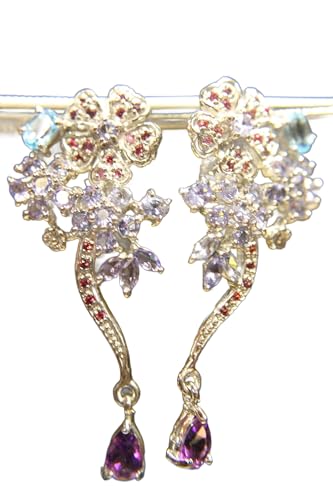 Blumen Ohrringe Saphir Amethyst Tansanite 925 1 von Generic