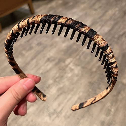 Blumenkopf Koreanischer Damen-Pony-Haarreifen Gesichtswäsche Gesichtsmaske Ausgehen Baita Temperament-Kopfreifen mit Zähnen Anti-Rutsch-Haarnadel-Haarschmuck, Leopardengelb #1 von Generic