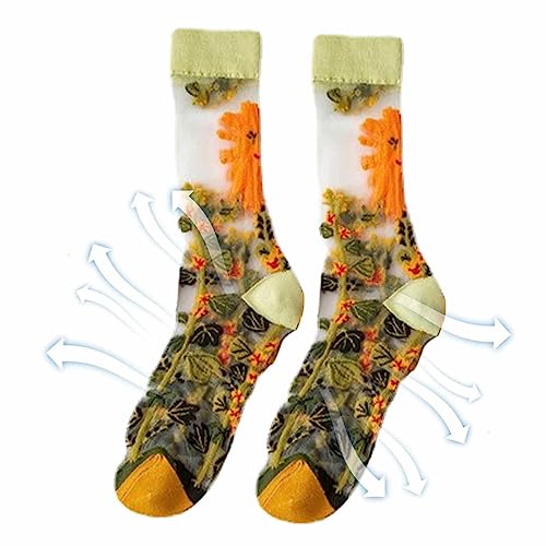 Blumensocken Damen | 3D Casual Dress Socke, Vintage Floral | Lässige Kleidersocke für Damen, bestickte Blumenmuster-Socken für Sommerfrauen von Generic