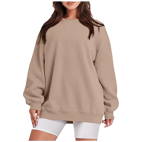 One Piece Hoodie Oversize Pullover Damen Bluse Elegant Fall Oberteil Longpullover Für Tunika Winter Kaputzenpuloverer Crop Tops Langarm Winterpullover (3-Khaki, S) von Generic