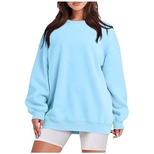 Bluse Damen, Oversized Hoodie Damen Oversize Pullover Bluse Elegant Herbst Oberteil Pullunder Zipper Y2K Hoody Mit Kapuze Pulovererdamen Modern Oberteile Langarm Long Pullis (3-Hell Blau,S) von Generic