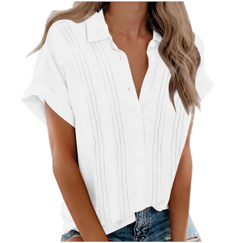 Bluse Damen Button Down Hemdbluse Kurzarm Hemd Sommer Tshirt Elegant Einfarbig Blusenshirt Revers Shirt Knöpfe Longbluse Tops Große Größen Damenblusen Tasche Blusen & von Generic