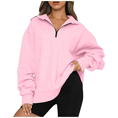 Bluse Damen Elegant, One Piece Hoodie Oversize Pullover Damen Bluse Elegant Herbst Oberteil Longpullover Für Winter Kaputzenpuloverer Crop Tops Langarm Winterpullover T-Shirts (2-Rosa,L) von Generic