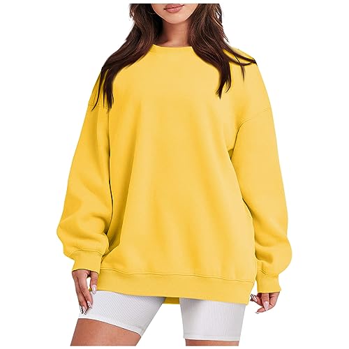 Bluse Damen Elegant, Oversized Hoodie Damen Oversize Pullover Bluse Elegant Herbst Oberteil Pullunder Longsleeve Winter Für Long Sleeve Shirt Women Langarm Winterpullover Lange (4-Gelb,XL) von Generic