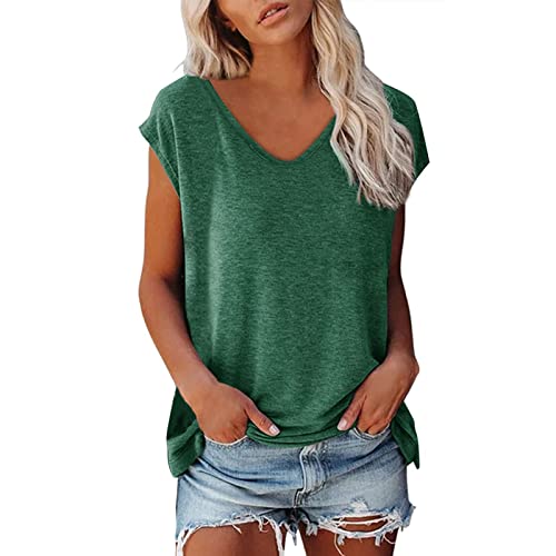 Bluse Damen Elegant Ärmellose T-Shirt V Ausschnitt Crop Tops Shirt Mädchen Weiß Oberteile Frauen Schwarz Kleidung Frau Grau Sommer Tshirt Lässig Klamotten Teenager Locker Passform Blusen (GN3-A, XXL) von Generic