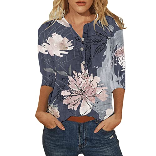 Bluse Damen Elegant Kurzarm T-Shirt Oberteile Bunte Blumenmuster Druck Tunika Shirt Lose Knöpfe mit Kragen Sommershirts Mode Damenblusen Kurz Ärmel Blumen Bluse Tshirt von Generic