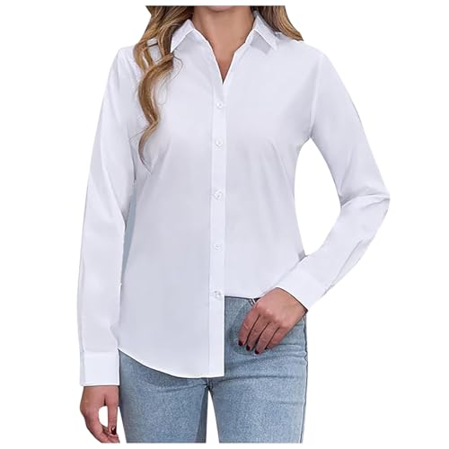 Bluse Damen Elegant Langarm Große Größen - Casual Bluse Button-Down Shirts Bügelleichtes V-Kragen Tops Weiße Bluse Oberteil Hemd Festlich Shirts von Generic