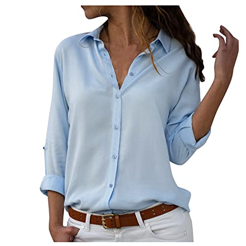 Bluse Damen Elegant Langarm Große Größen - Casual Bluse Button-Down Shirts Bügelleichtes V-Kragen Tops Weiße Bluse Oberteil Hemd Festlich Shirts von Generic