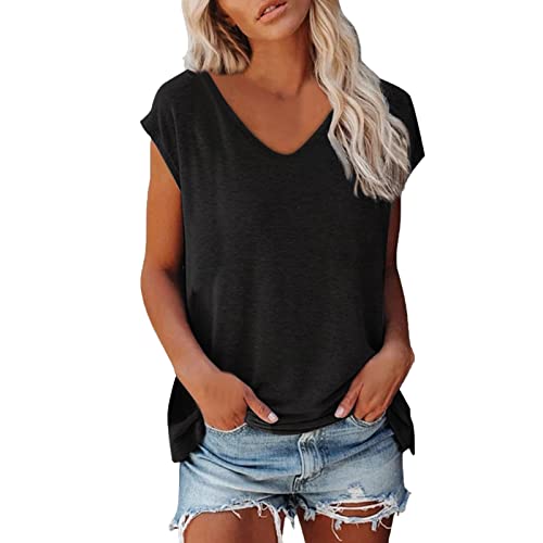 Bluse Damen Elegant ärmellose t-Shirt Crop Tops Shirt Mädchen Weiß Oberteile Frauen Schwarz Kleidung Grau Sommer Shirts Top Damen V-Ausschnitte Tshirt Rundhals Klamotten Teenager Mädchen von Generic