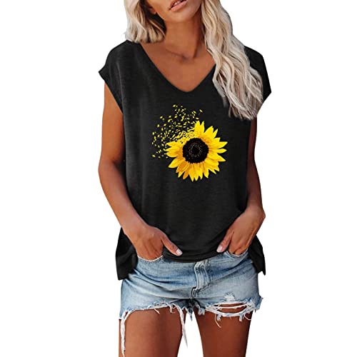 Bluse Damen Elegant ärmellose t-Shirt Crop Tops Shirt Oberteile Frauen Schwarz Kleidung Frau Sommer Shirts Top Damen V-Ausschnitte Tshirt Casual Rundhals Klamotten Teenager Mädchen von Generic