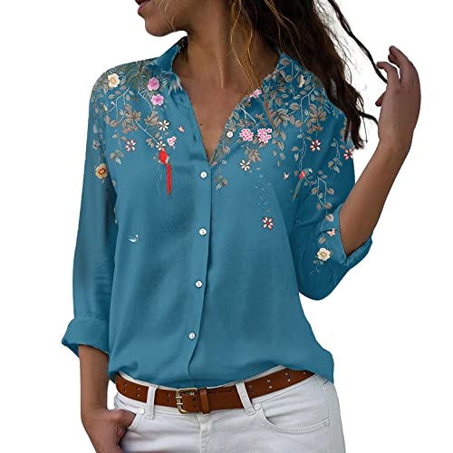 Bluse Damen Langarm Bluse Hemd Elegant Einfarbig Hemdbluse Chiffon Lose Oberteile V-Ausschnitt T-Shirt Tops Langarmshirts von Generic
