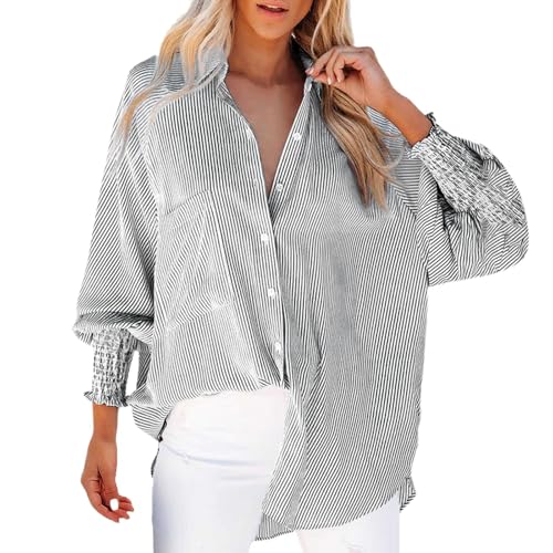 Bluse Damen Langarm Hemdbluse Streifen Elegant Blusen Sommer Bügelfreie Hemd Locker Casual Shirtbluse mit Knopfleiste Revers Style Streifenbluse Blusenshirt Bluse Damen Langarm Hemdbluse Streifen Elegant Blusen Sommer Bügelfreie Hemd Locker Casual Shirtbluse mit Knopfleiste Revers Style Streifenbluse Blusenshirt von Generic