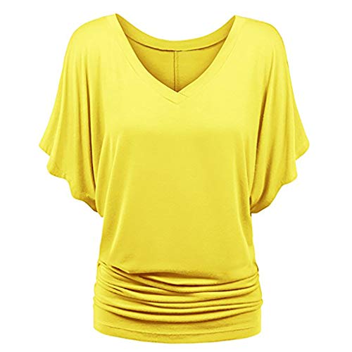 Bluse Damen Shirt Fledermaus V-Ausschnitt Blusenshirt Ruffles Kurzarm Bluse Tunika Übergröße Elegant Oberteile Locker Lässig Tops von Generic