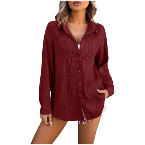 Bluse Damen Sommer Herbst Langarm Große Größen Tunika Hemdbluse,Bluse Mit Knöpfen,Hemdblusenkleid Leinen,Damen Oversize Bluse,Blusenshirts Damen,Longsleeve Sport Damen von Generic