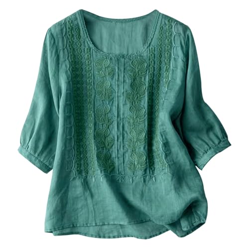 Bluse Damen Sommer Leinenbluse V-Ausschnitt Leinenhemd Baumwolle Und Leinen Langarmshirts Bestickte Hemden Halbarm Freizeitoberteile Vintage Boho Tops Oversized von Generic