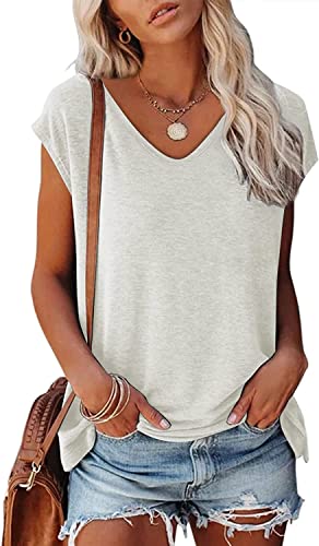 Bluse Damen Sommer locker Oversize Oberteile V-Ausschnitte T-Shirt Frauen Kurzen Ärmel Oberteil Tops Mode Teenager Mädchen Basic Pullover Casual Tuniken Tops Sommershirts Große Größen von Generic