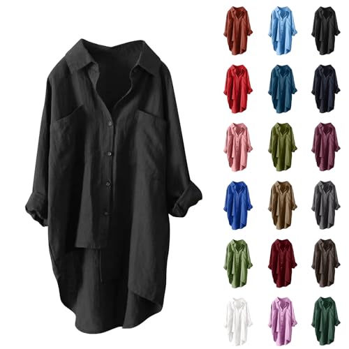 Blusen & Tuniken für Damen Lange Leinenbluse mit Knöpfe Oversize Musselin Bluse Baumwolle Leinen Hemdbluse Große Größen Shirt Langarm Oberteile Einfarbig Langarmshirt Revers Hemd Longbluse Leinenhemd Blusen & Tuniken für Damen Lange Leinenbluse mit Knöpfe Oversize Musselin Bluse Baumwolle Leinen Hemdbluse Große Größen Shirt Langarm Oberteile Einfarbig Langarmshirt Revers Hemd Longbluse Leinenhemd von Generic