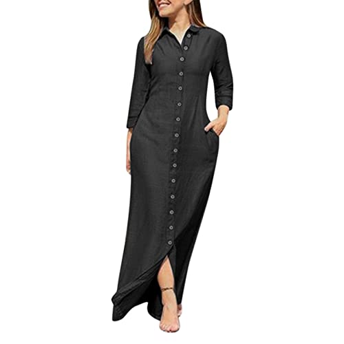 Blusenkleid Damen Lang Hemdblusenkleid Große Größen Hemdkleider Langarm Tunika Kleid Lange Kleider Maxikleid Freizeitkleider Maxi Partykleid V Ausschnitt Elegant Wickelkleid Einfarbig von Generic