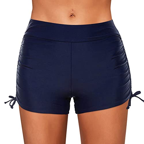 Boardshorts für Damen Bauchweg Badeshorts Schwimmshorts Basic Damen Bikinihose mit hoher Taille, Badehose, Strandshorts, Bikinihose, Tankini-Shorts, Bademode, Strand (A-Dark Blue, S) von Generic