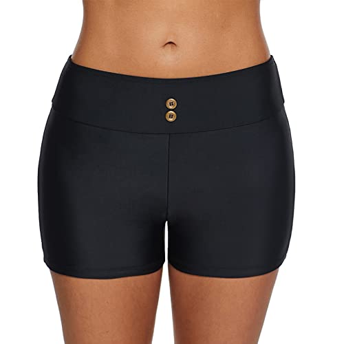 Boardshorts für Damen Bauchweg Badeshorts Schwimmshorts Basic Damen Bikinihose mit hoher Taille, Badehose, Strandshorts, Bikinihose, Tankini-Shorts, Bademode, Strand (C-Black, XL) von Generic