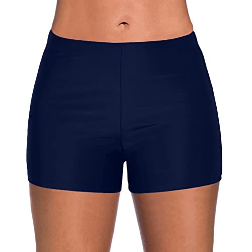 Boardshorts für Damen Bauchweg Badeshorts Schwimmshorts Basic Damen Bikinihose mit hoher Taille, Badehose, Strandshorts, Bikinihose, Tankini-Shorts, Bademode, Strand (Dark Blue #1, L) von Generic