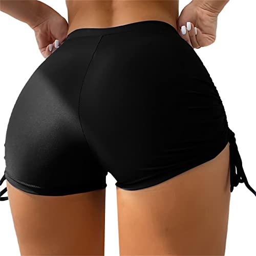 Boardshorts für Damen Bauchweg Badeshorts Schwimmshorts Basic Damen Bikinihose mit hoher Taille, Badehose, Strandshorts, Bikinihose, Tankini-Shorts, Bademode, Strand (E-Black, M) von Generic