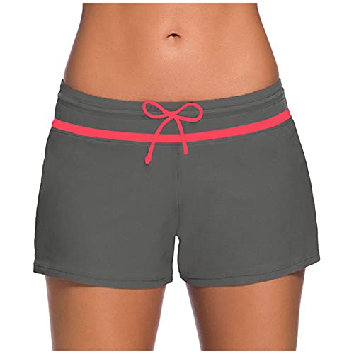 Boardshorts für Damen Bauchweg Badeshorts Schwimmshorts Basic Damen Bikinihose mit hoher Taille, Badehose, Strandshorts, Bikinihose, Tankini-Shorts, Bademode, Strand (F-Grey, M) von Generic