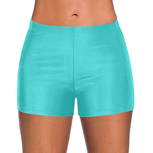 Boardshorts für Damen Bauchweg Badeshorts Schwimmshorts Basic Damen Bikinihose mit hoher Taille, Badehose, Strandshorts, Bikinihose, Tankini-Shorts, Bademode, Strand (Light Blue #1, S) von Generic