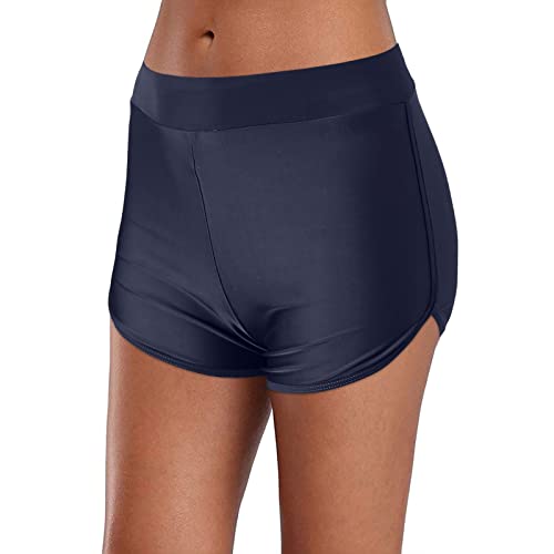 Boardshorts für Damen Bauchweg Badeshorts Schwimmshorts Basic Damen Bikinihose mit hoher Taille, Badehose, Strandshorts, Bikinihose, Tankini-Shorts, Bademode, Strand (ZZA-Blue, XXL) von Generic