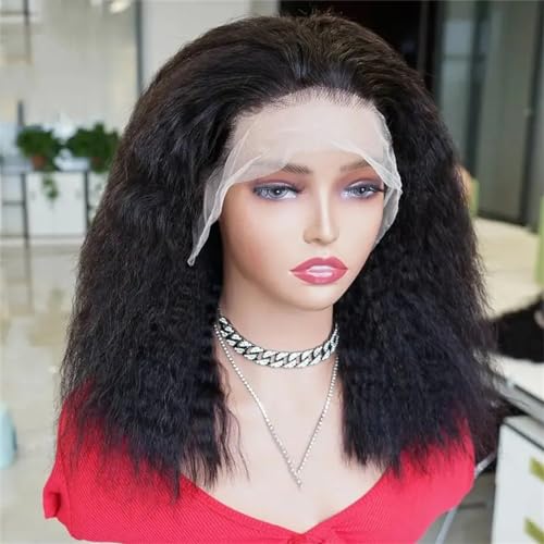 Bob Perücke Spitze pront Perücke Remy Echthaar Perücken por Frauen Leimlos Transparent Spitze Pree Teil Kinky Gerade Schwarz von Generic