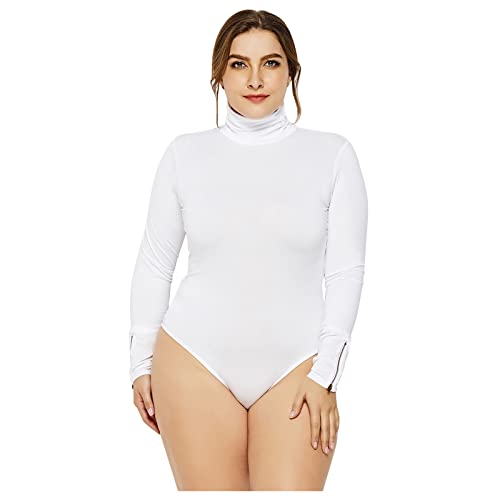 Bodysuit Damen Langarm Shape,Hoher Kragen Bodysuit Bluse Tops Sexy Elegant Damenbody Große Größe Langarmbody Einfarbige Strampler-Top Schmal Blusebody Jumpsuits Einteiler Unterziehbody (White, XXXXXL) von Generic