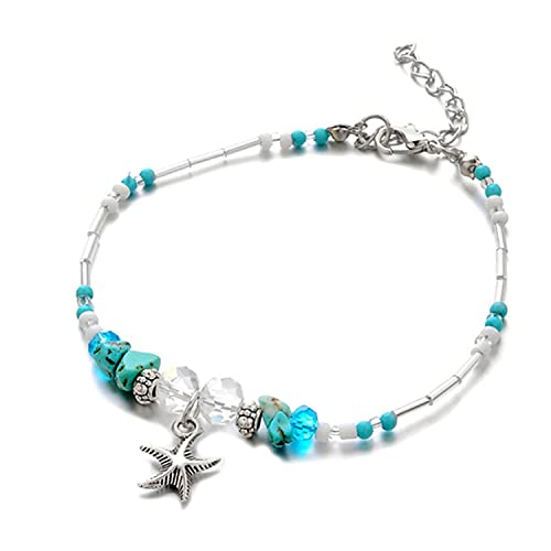 Böhmischer Stil Frauen Mädchen Perlen Türkis Kristall Seestern Fußkettchen Sommer Strand Verstellbare Fußkette Armband (Himmelblau) Professional und Fashion von Generic