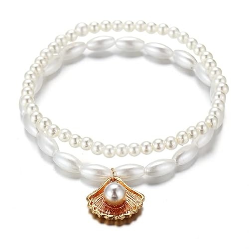 Bohème Shell Perlen Seesterne Fußkettchen für Frauen Strand Knöchel Armband Handarbeit Boho Fuß Kette Schmuck Sandalen Geschenk von Generic