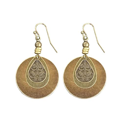 Bohemian Retro Ethnic Style Baumwolle Leinen Damen Accessoires Old Bronze Circle Carved Ohrringe Zierliche Ohrstecker (Gold, One Size) von Generic