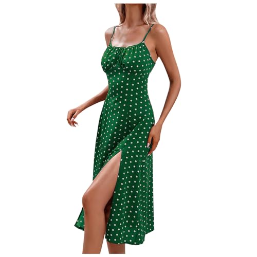 Boho Blumen Midi-Korsettkleid für Damen, Sommer Spaghettiträger Figurbetont Blumenkleid Midi-Kleid, Sexy Ärmellos Strandkleid Fließender Schnürkleider Sonnenkleid mit Schlitz Ausgehen (X1-Green, S) von Generic
