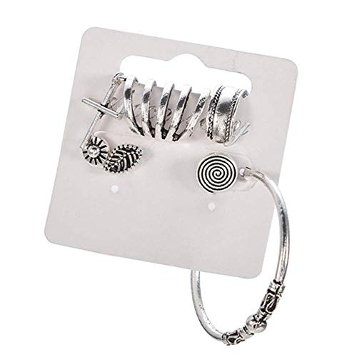 Boho Ethno-Ohrringe Set Antik geschnitzt Blatt Kreis Kreuz Ohr Clip Lady Schmuck Antik Silber Neuheit von Generic