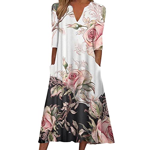 Boho Kleid Damen, Leicht Luftig Sexy Elegant Maxi Strandkleid Boho Kleid mit Blumen A Linie Lang Große Größen Freizeitkleid Sommerkleid Schick Kurzarm Curvy Festlich Maxikleid Blusenkleid von Generic