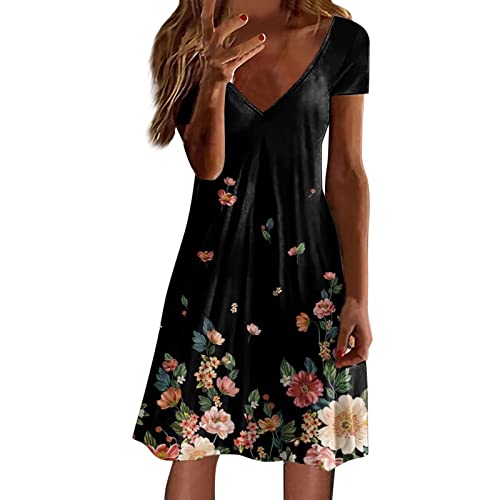 Boho Kleid Damen, Sexy Curvy Leicht Luftig Freizeitkleid Midikleid mit Blumen Midi Elegant Große Größen Strandkleid Boho Kleid A Linie Knielang Kurzarm Festlich Sommerkleid Blusenkleid von Generic