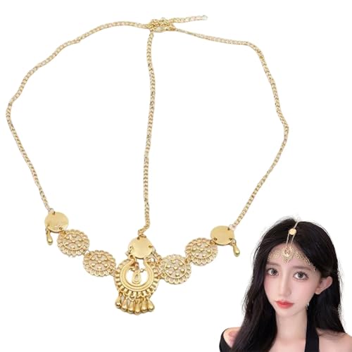 Boho Kopf Kette Gold Vintage Kopfschmuck Geschnitzte Wassertropfen Quaste Haarschmuck Festival Stirnband für Frauen und Mädchen von Generic