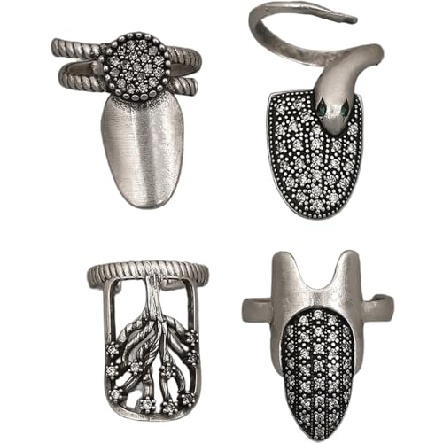 Boho-Nagelring-Set – 4 Stück Krallen-Fingerspitzenringe mit unregelmäßiger Fingerspitzen-Rüstung | Punk-Modeschmuck-Set für Damen von Generic