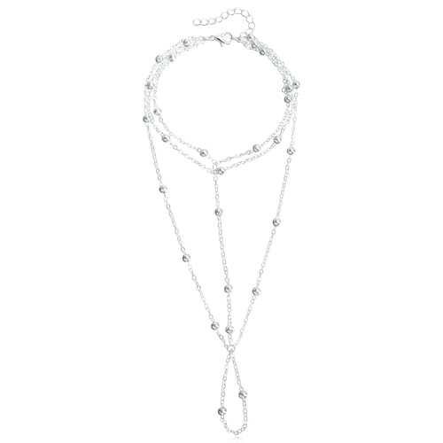 Boho Perlen Foot Chain Layered Barfußsandalen für Frauen, Sommer -Strand -Knöchelarmband mit Perlen, eleganter Hochzeitsfußschmuck Fußkettchen Silber von Generic