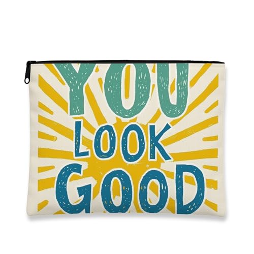 Bold Pouch, You Look Good Graphic Makeup Bag for Women, Portable Small Canvas Zipper Cosmetic Organizer, Daily Use Toiletry Bag, Gelb, 7x9 Inch, Beutel von Generic