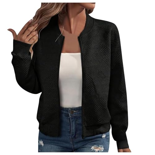 Bomberjacke Damen Blouson Sommerjacke Leichte Reißverschluss Sweatjacke Kurz Pilotenjacke Einfarbig Jacke Dünne Langarm Übergangsjacke College Jacket Mädchen Sommer Damenjacke (L) von Generic