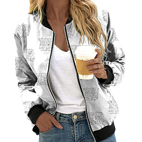 Bomberjacke Damen Blumenmuster Coat Sommer Blouson Reißverschluss Herbst Frühling Jacket Mädchen Sommerjacke Kurz Outwear College Jacke leichte Pilotenjacke Langarm Fliegerjacke Pilotenjacke Schwarz von Generic