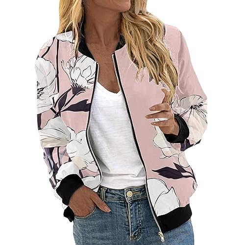 Bomberjacke Damen Casual Jacke Kurz Pilotenjacke Langarm Outwear Zip Up Bomber Jacket Reißverschluss Leichte Mäntel Herbst Sweatjacke Frühling Herbst Übergangsjacke Fliegerjacke von Generic