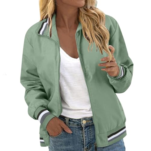 Bomberjacke Damen Große Größen Kurz Leichte Frühlingsjacke Schlank Einfarbig Übergangsjacke Mit Tasche Dünne College Jacke Für Frauen Vintage Sommerjacke von Generic
