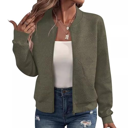 Bomberjacke Damen Kurz Blouson Jacket Casual Langarm College Jacke Leichte Elegant Fliegerjacke Einfarbig Bequem Pilotenjacke Zip Up Übergangsjacke mit Taschen Sportjacke Locker Lässig Bikerjacke von Generic